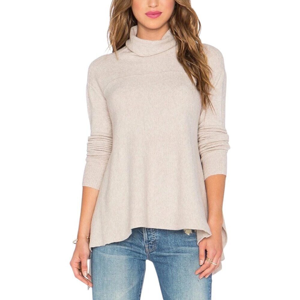 Free People Light Off White Long Sleeve Sweater w/ Mock Neck Sz S